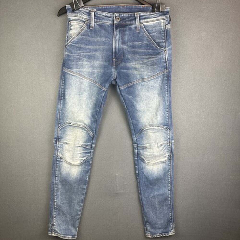 Men's G Star Raw 5620 3D Slim Tapered Restored Denim Distressed Blue Moto Jeans